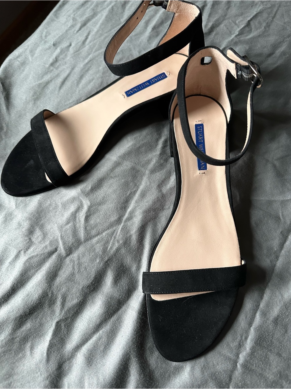Stuart Weitzman Black Suede Ankle-Strap Sandals